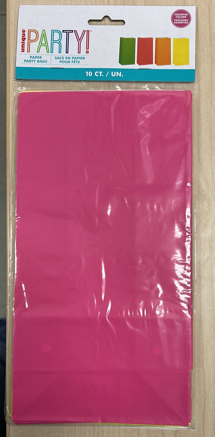 10 PAPER PARTY BAGS-NEON ASST.