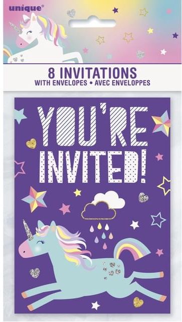 8CT UNICORN INVITATIONS