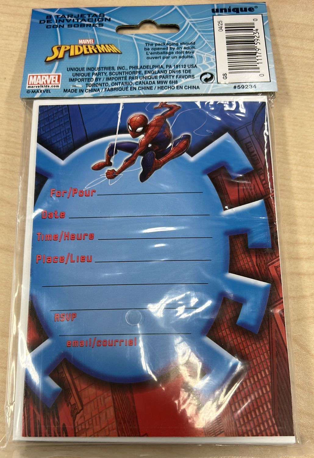 8ct Spiderman Invitations