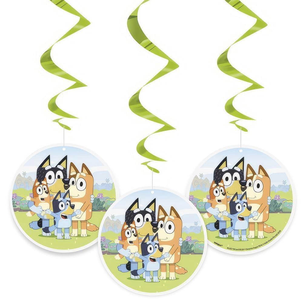 3 BLUEY Hanging Swirl Decorations-26" L