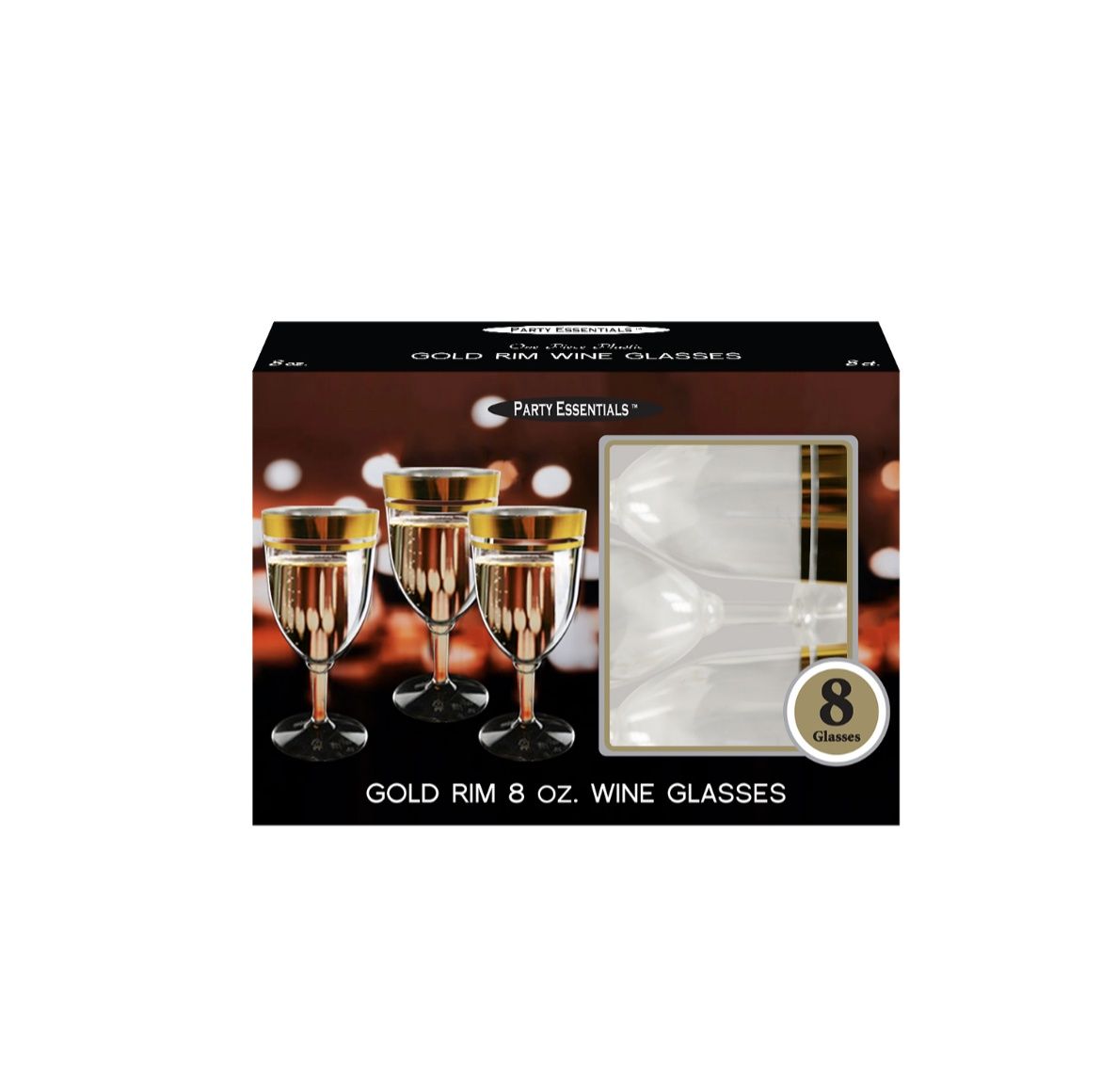 8ct 8oz Clear Wine Glass Gold Rim