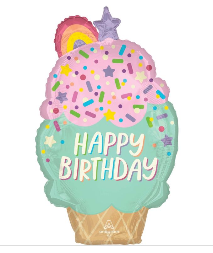 Ice Cream "Happy Birthday" Supershape Foil Balloon, 25 Inches