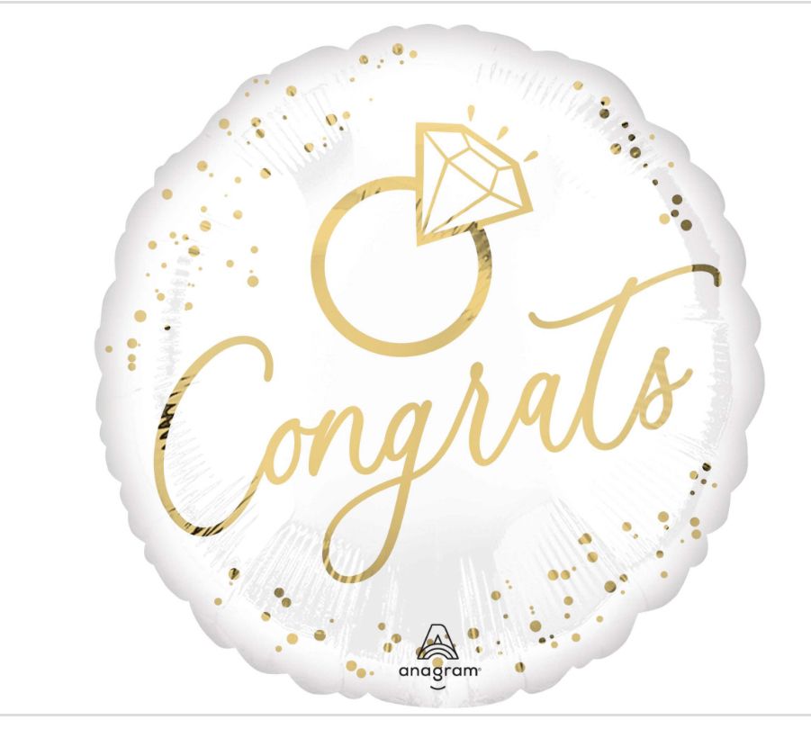 White Gold Wedding "Congrats" Round Foil Balloon