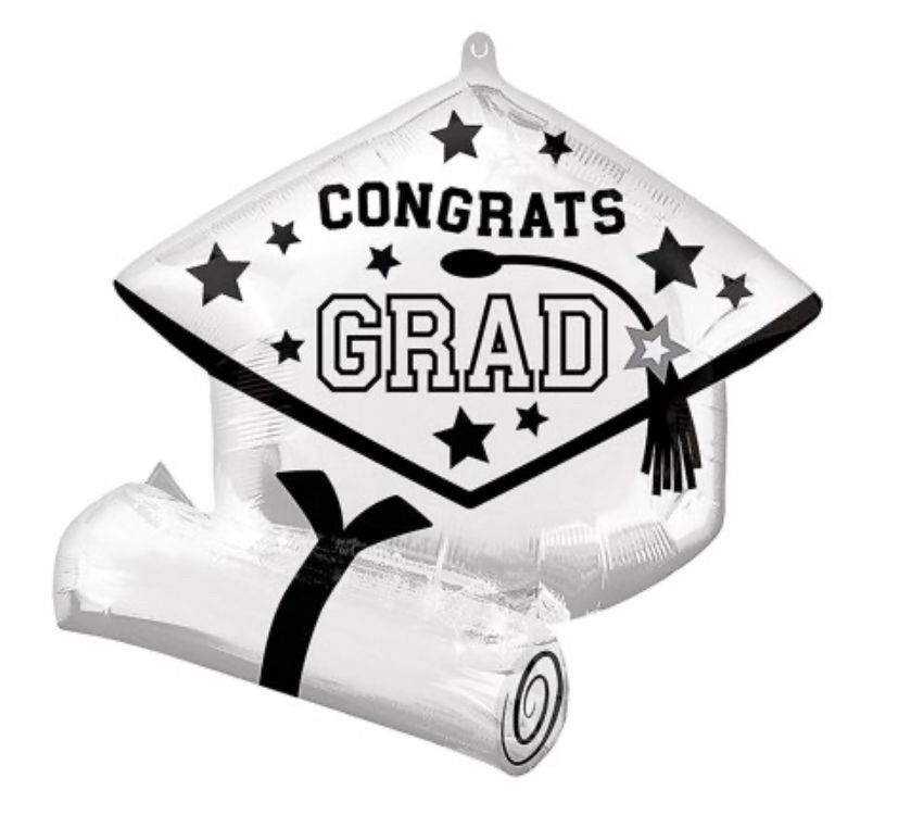 Mylar Balloon White Congrats Grad Diploma &amp; Cap 25