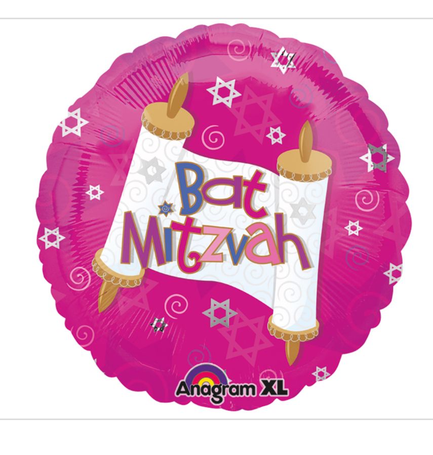 Bright Star &amp; Scroll Bat Mitzvah Celebration 18" Foil Balloon, Pink