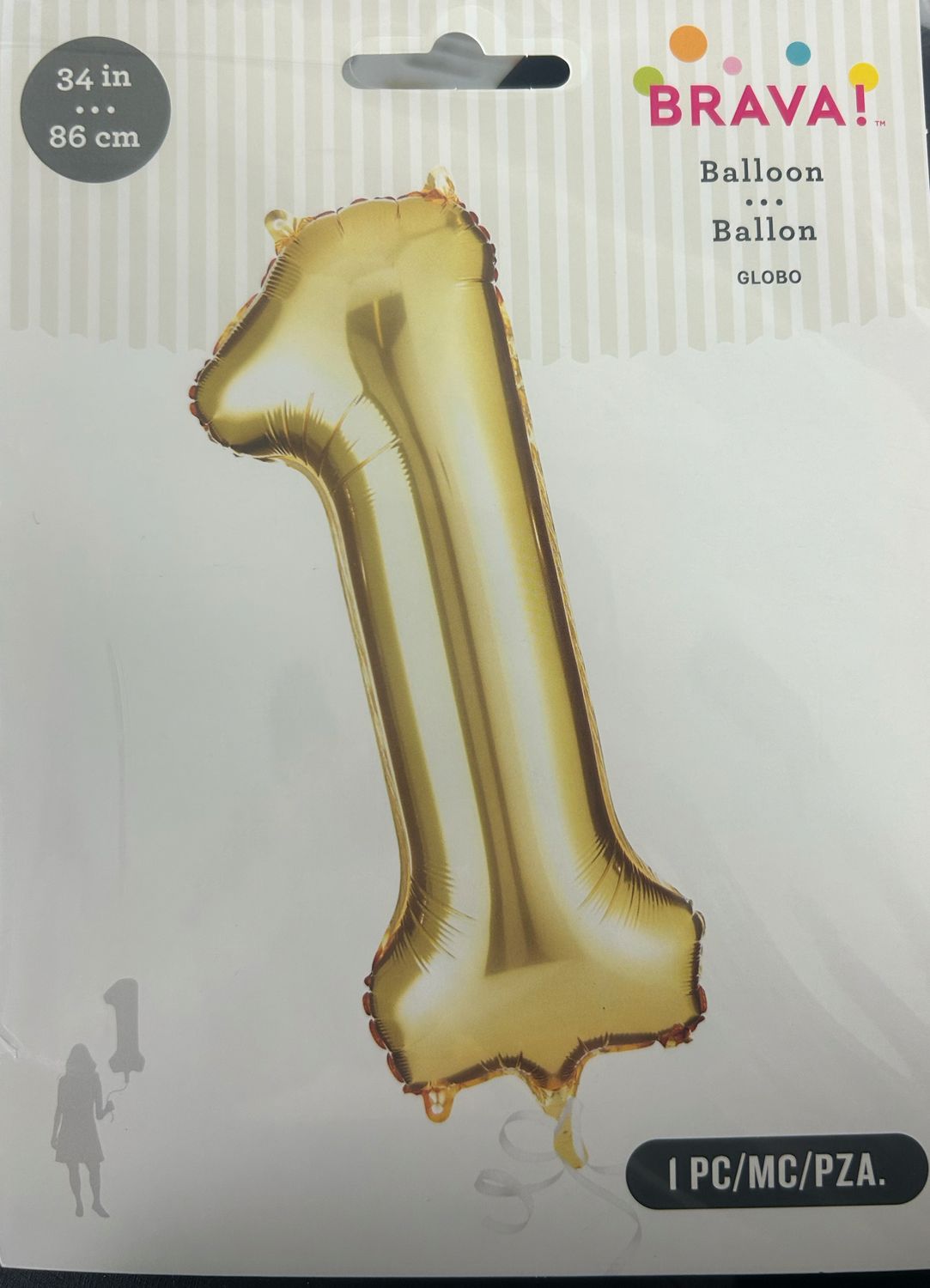 34 Inch Number 1 White Gold Foil Mylar Balloon