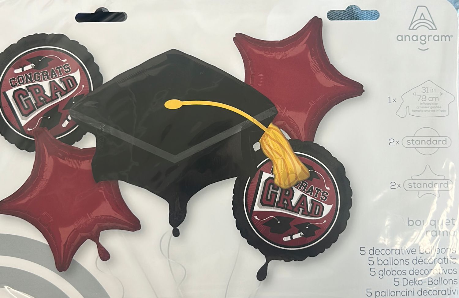 Be True to Your School Colors Graduation Bouquet 5pc Balloon Pack Berry Black