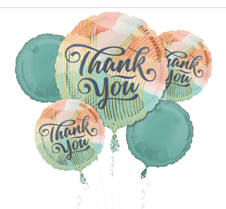 "Thank You" Round Satin Foil Balloon Bouquet, Green/Orange, 5-pk