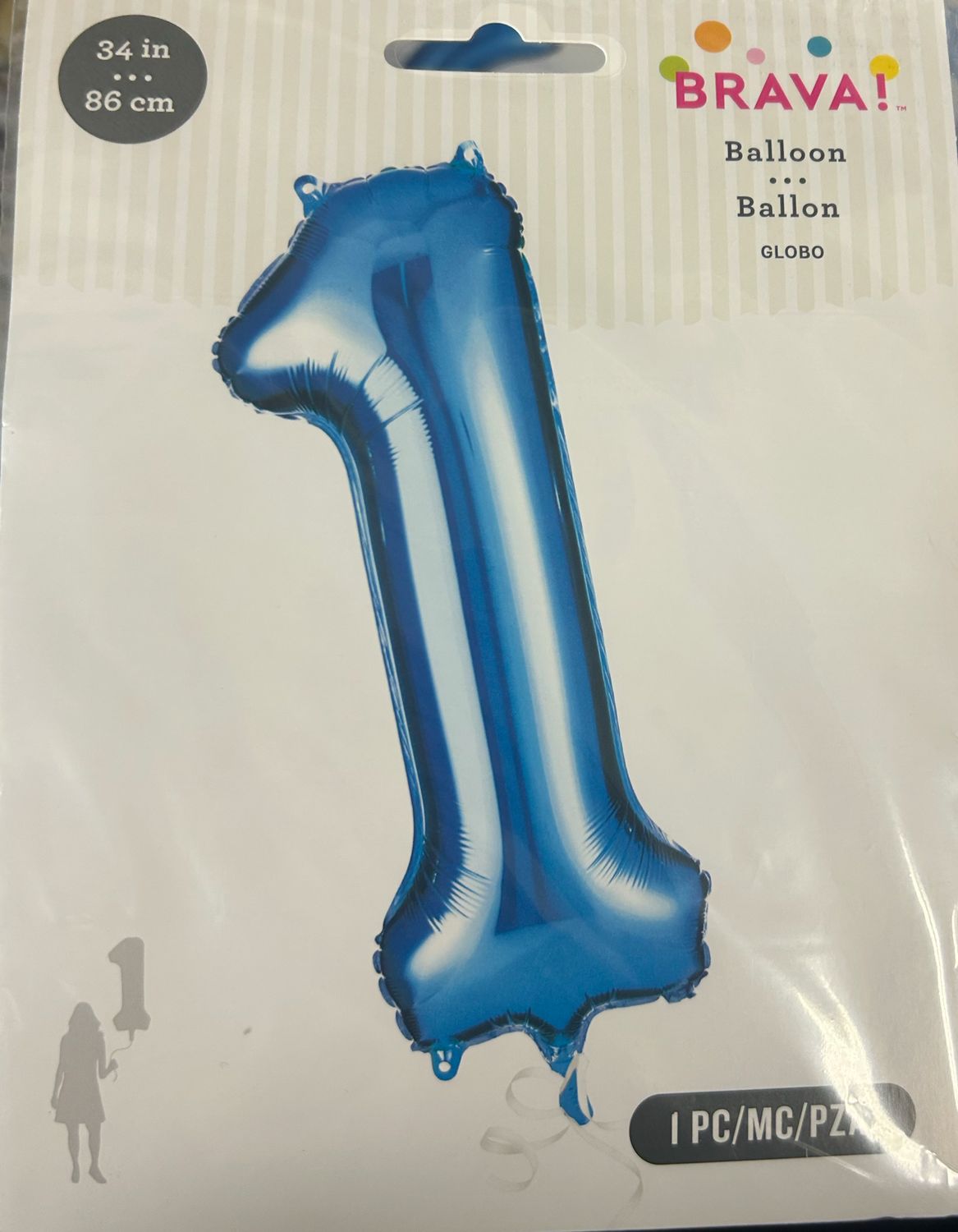 34 Inch Number 1 Blue Foil Mylar Balloon