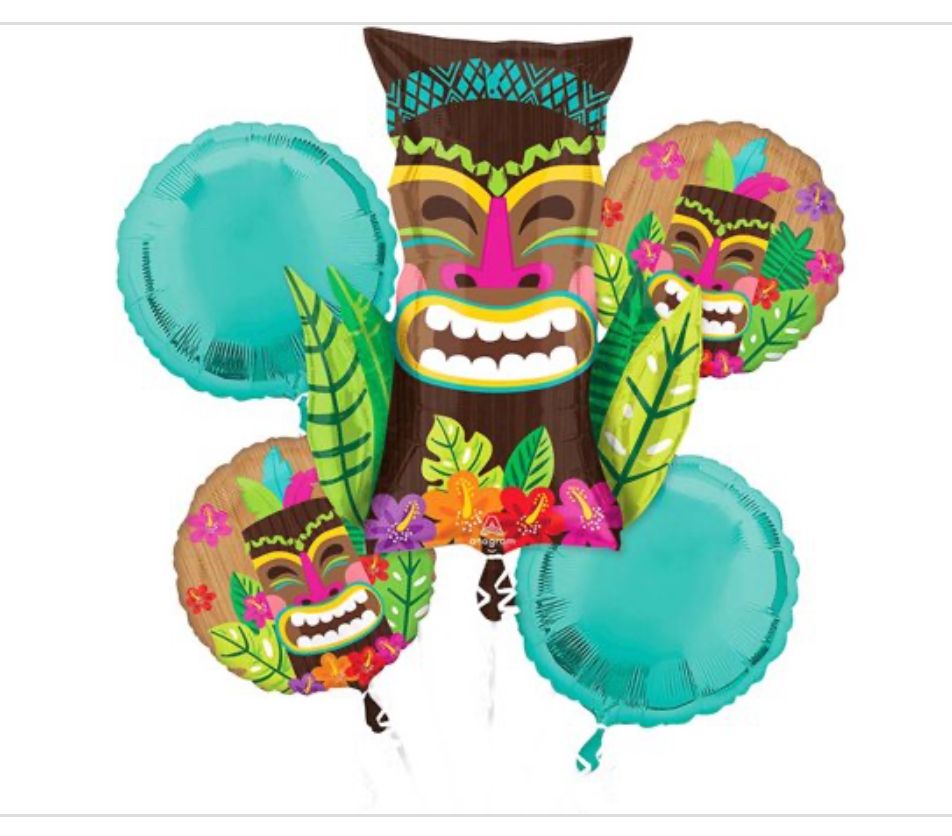 Hawaiian Tiki Luau 5pc Foil Balloon Bouquet