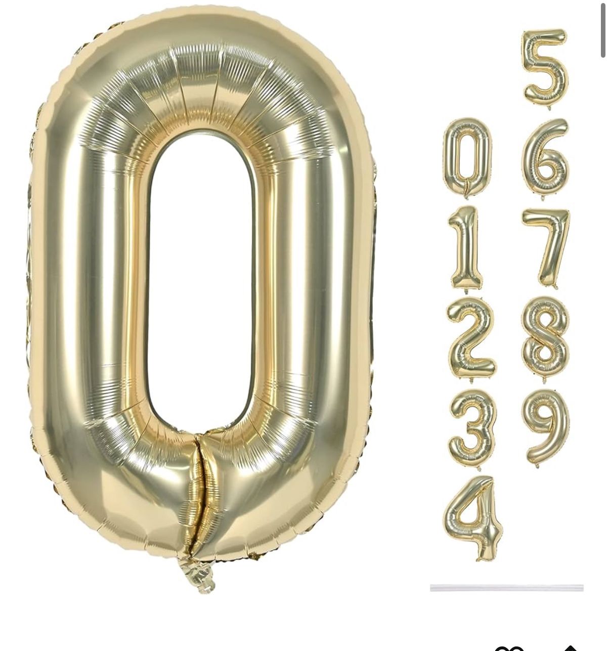 34 Inch Number 0 White Gold Foil Mylar Balloon