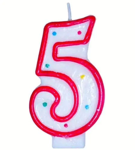 Candle Number 5 White &amp; Red Bougie Happy birthday