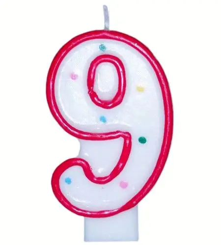 Candle Number 9 White &amp; Red Bougie Happy birthday