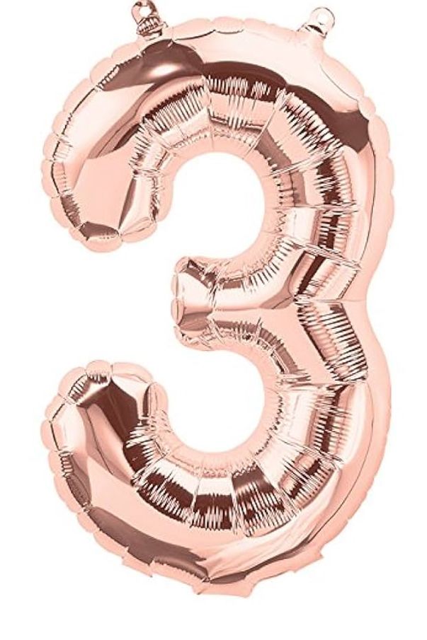 Number 3 - Rose Gold Foil Mylar Party Balloon, 34"