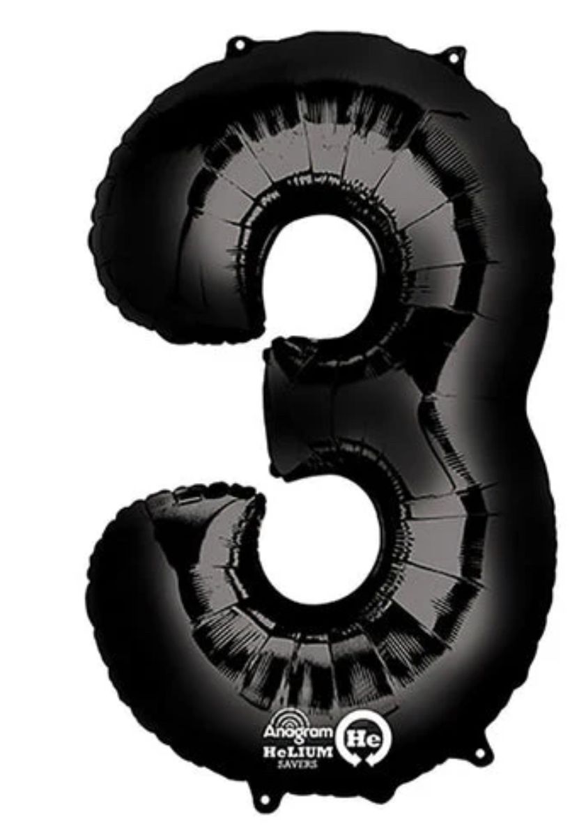 Black Number 3 34″ Balloon