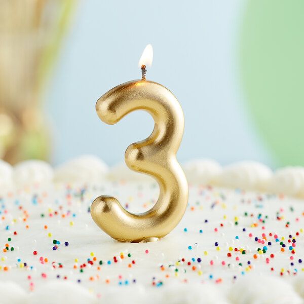 3" Gold "3" Candle