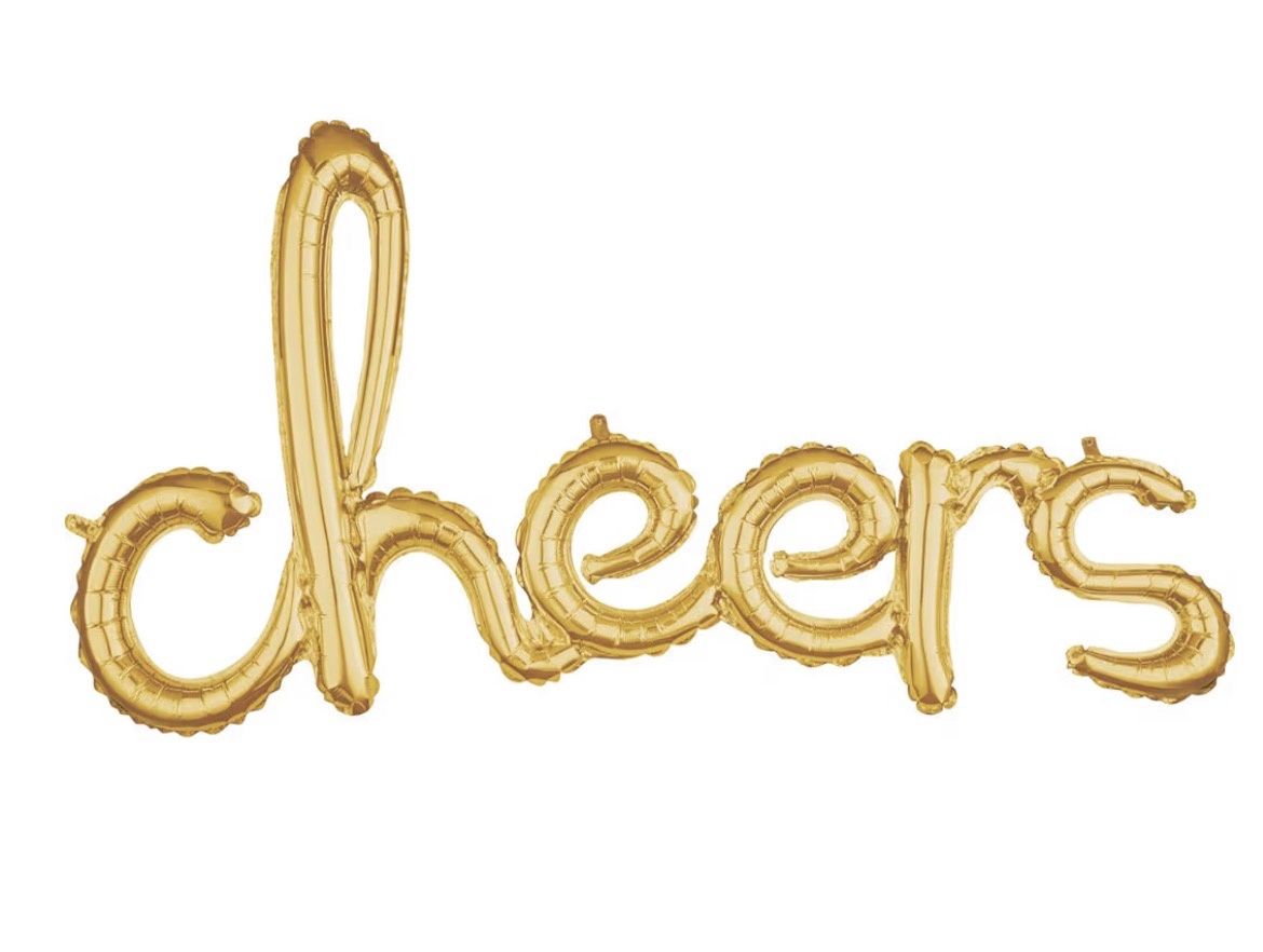 Script Phrase Cheers Gold Balloon