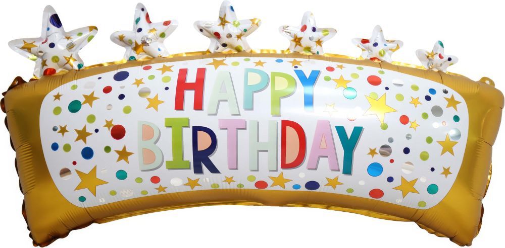 27" Happy Birthday Banner And Stars Balloon