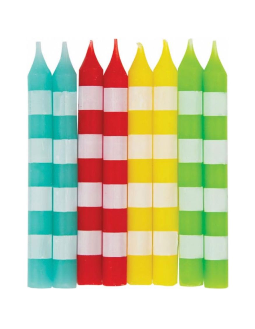 8 COLOR STRIPED CANDLE ASST