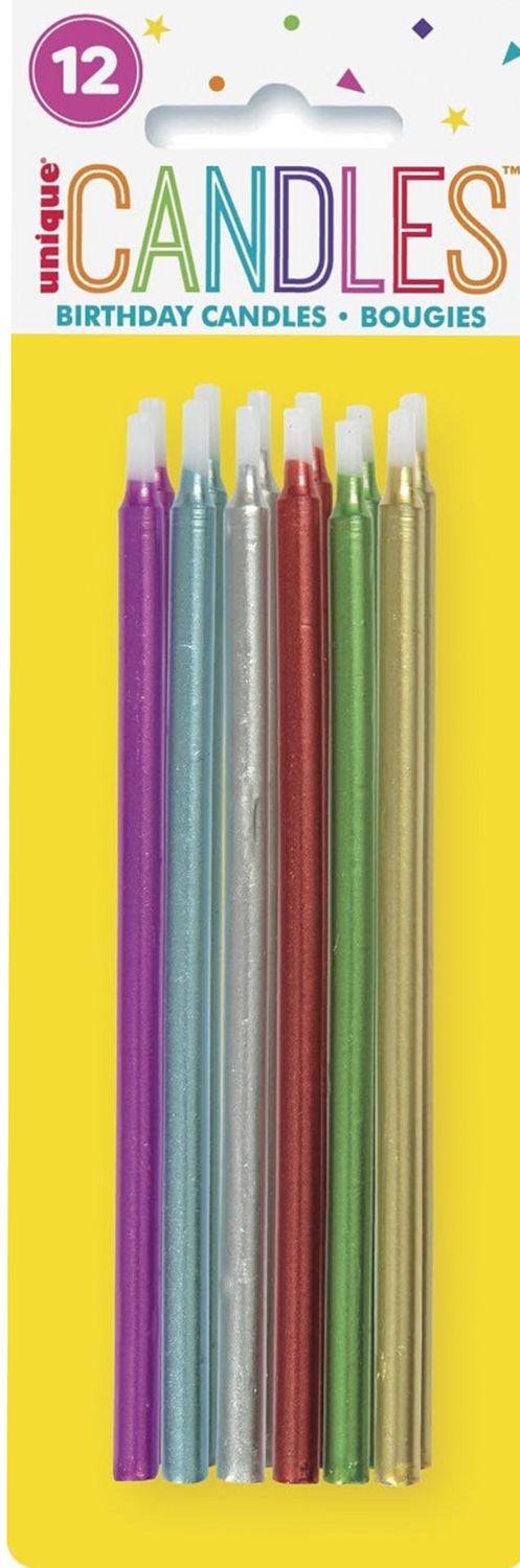 12 Metallic Assorted Candles 5”
