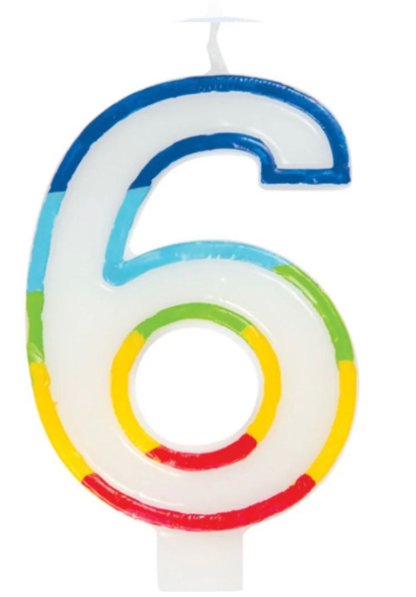 RNBW BRDR NUMBR BDAY CANDLE #6