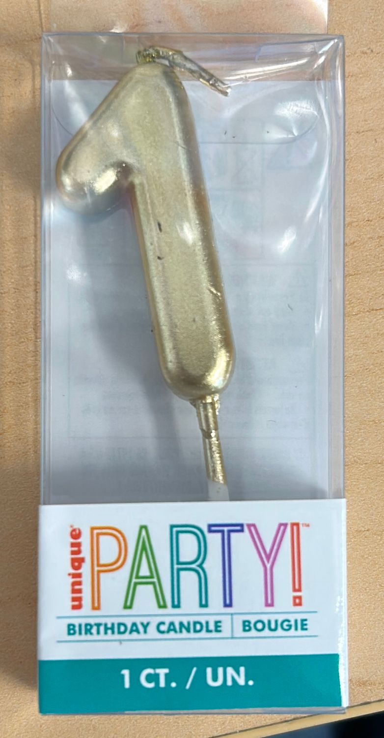 MINI GOLD PICK BDAY CANDLE #1
