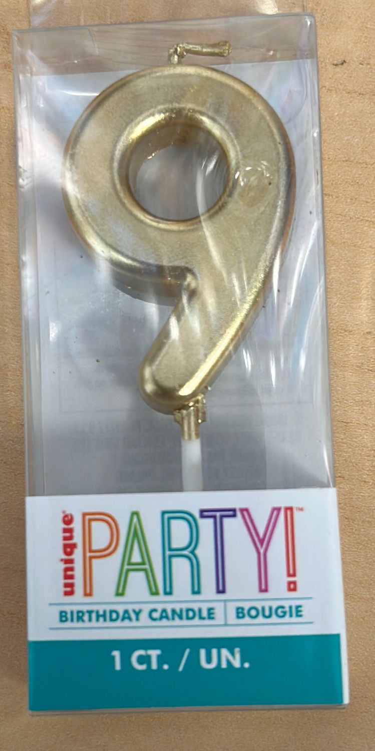 MINI GOLD PICK BDAY CANDLE #9