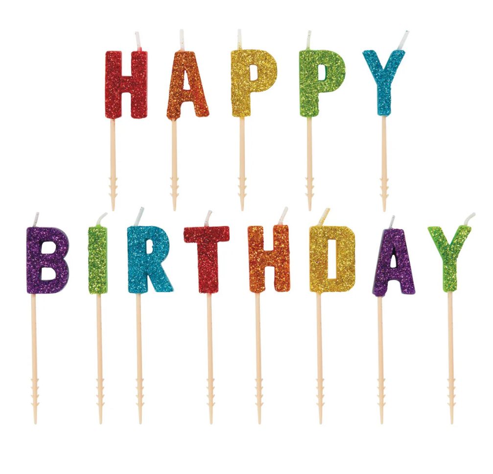 Glitter Happy Birthday Letter Candle Picks