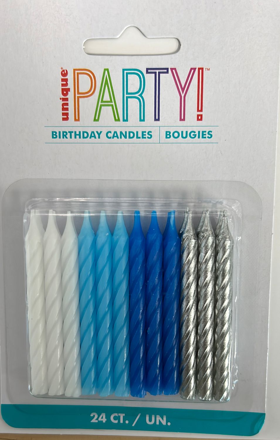 24 BLU/WHT/SLVR SPRL BDAY CNDL