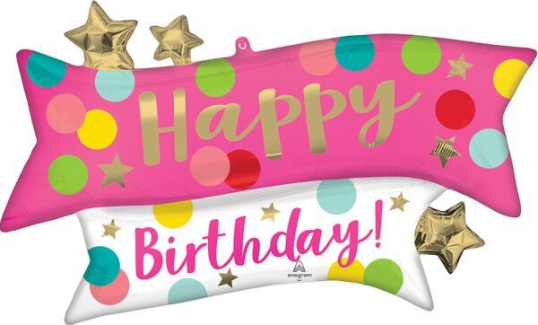 38" Satin Happy Birthday Pink Confetti