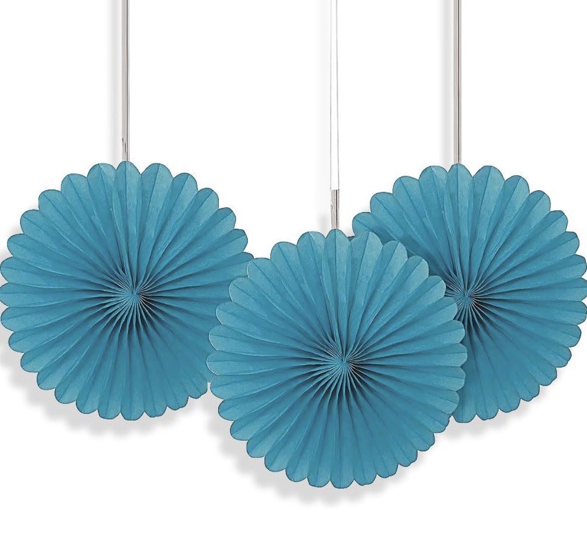 Solid Caribbean Teal Blue Hanging Tissue Paper Fans