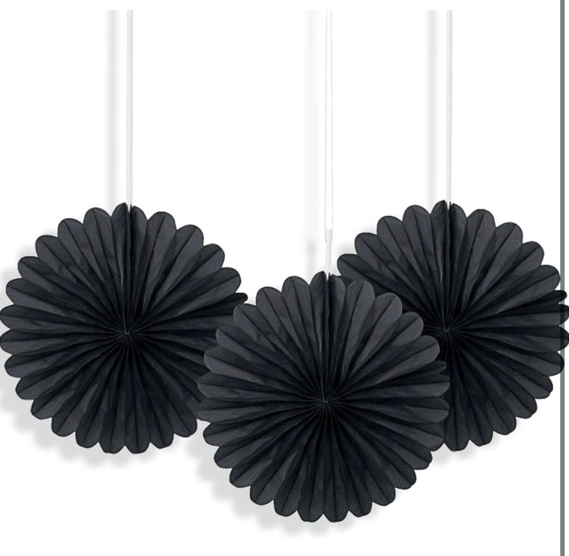 Solid Black Hanging Tissue Paper Fans