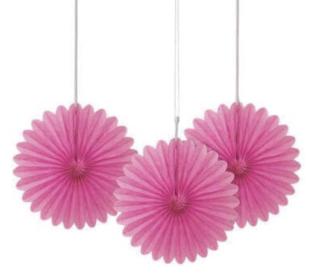 Solid Hot Pink Hanging Tissue Paper Fans