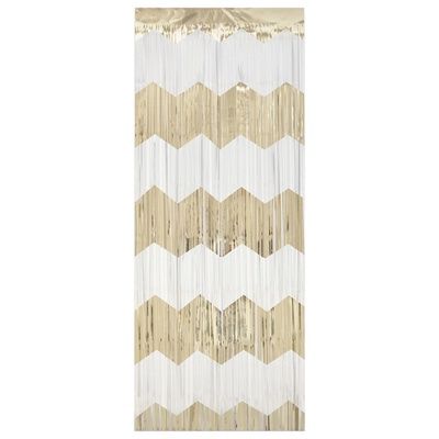 Gold and White Scalloped Fringe Door Curtain