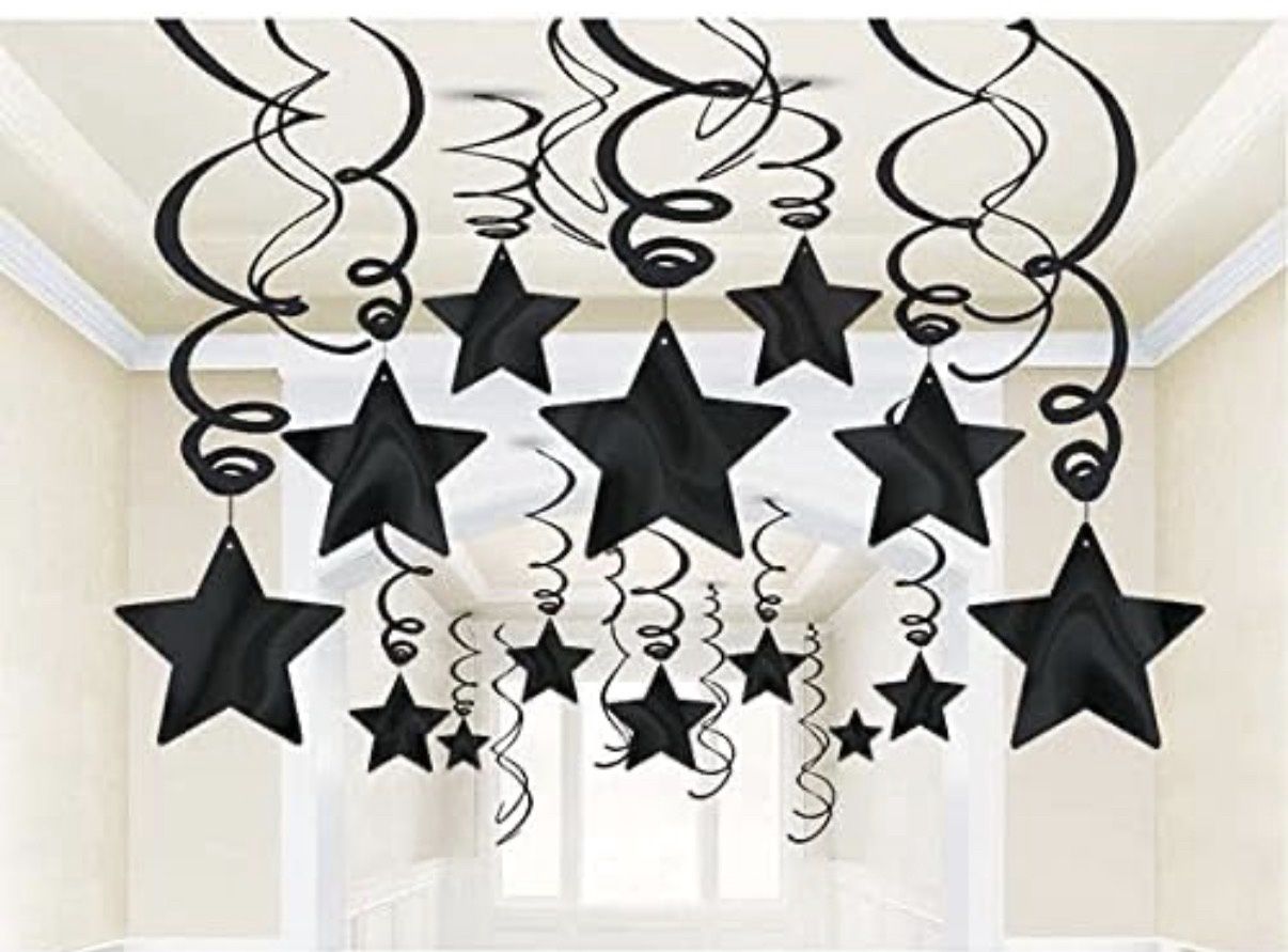 Black Solid Hanging Swirl Decorations - 26" (Pack of 3)