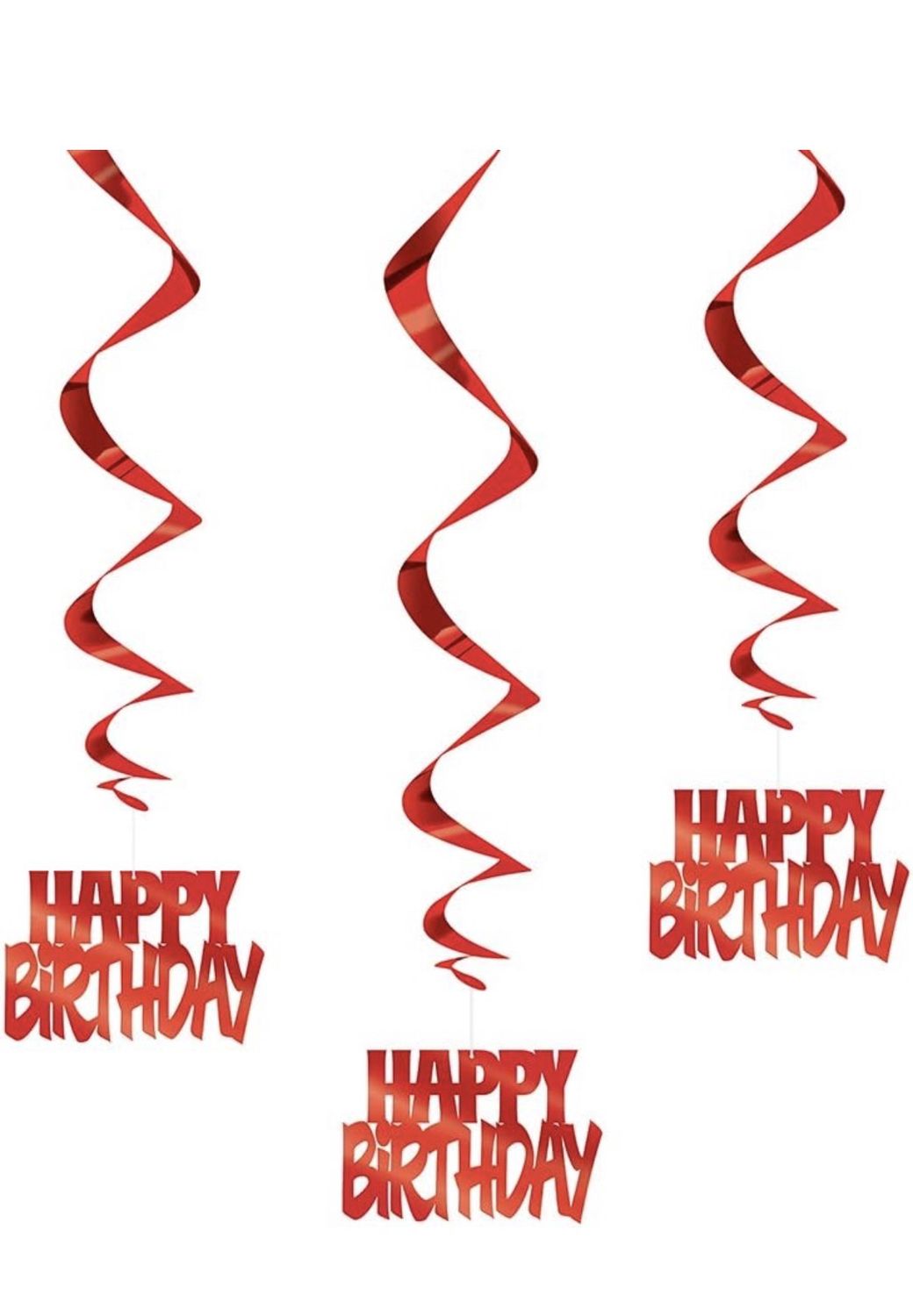 Dazzling Red Happy Birthday Foil Hanging Swirl Decorations - 32" (Pack of 3) 