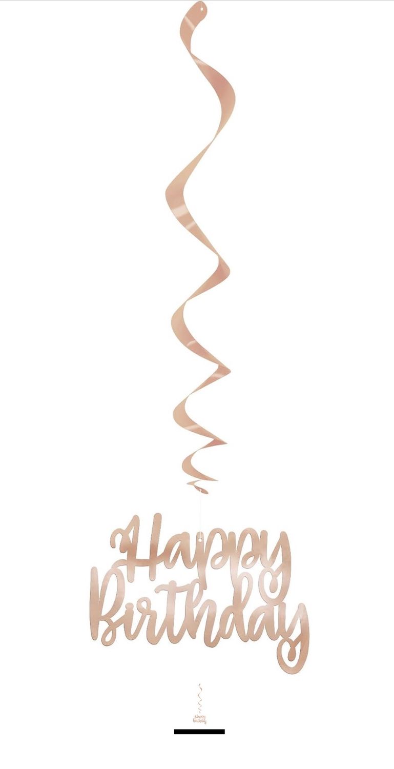 Dazzling Rose Gold Happy Birthday Foil Hanging Swirl Decorations - 32" (Pack of 3)