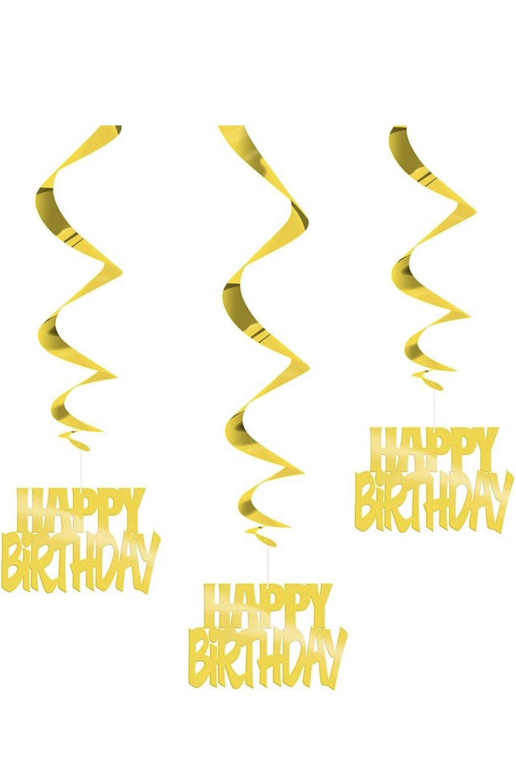 Happy Birthday Gold Foil Hanging Swirl Decorations - 32" (Pack of 3)
