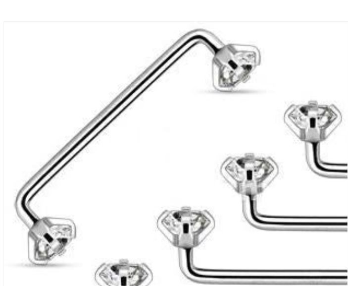 CZ Prong Surface Bars, Colour: silver, Material: cubic zirconium, Size: 24mm