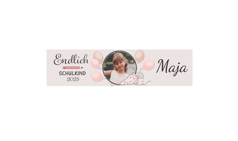 PVC Banner Deko 200x50 Endlich Schulkind, Personalisiert mit Wunschfoto und Wunschtext Wish-Print