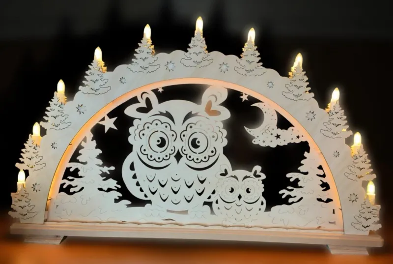 Lichterbogen Holzkunst Beleuchtung Dekoration 3D  G70-LW Eule Holznischel