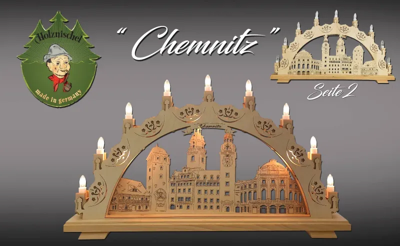 Lichterbogen Schwibbogen Holzkunst CHEMNITZ 3D Holz Fenster Holznischel