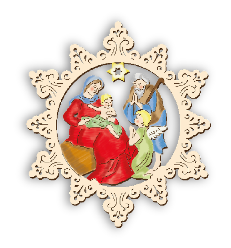 Fensterbild Deko "Heilige Familie" 23 cm. Holznischel