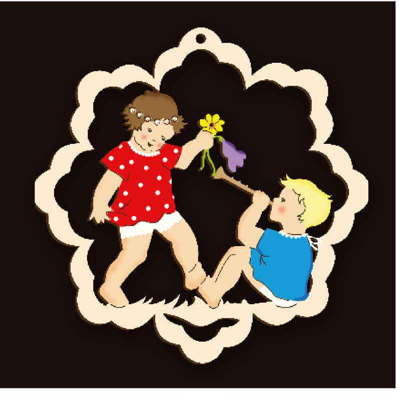 Anhänger und Fensterbilder mit niedlichen Kindermotiven aus Holz, Holznischel . nbe230-039c