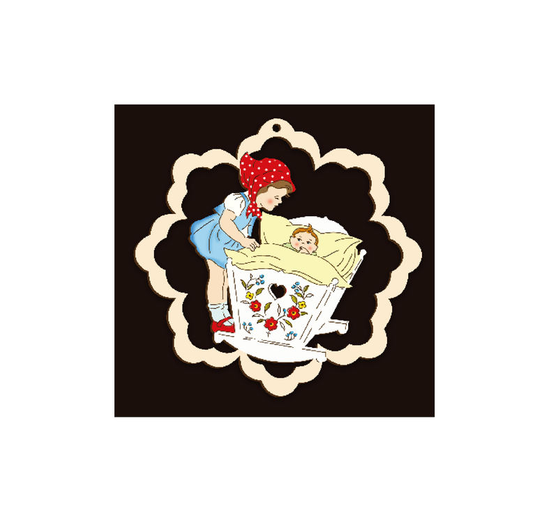Anhänger und Fensterbilder mit niedlichen Kindermotiven aus Holz, Holznischel . nbe230-040c