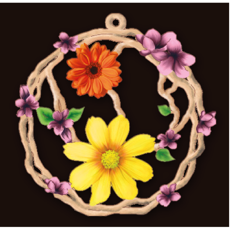 Anhänger und Fensterbilder mit Blumen aus Holz, Holznischel . BO230-15 005C