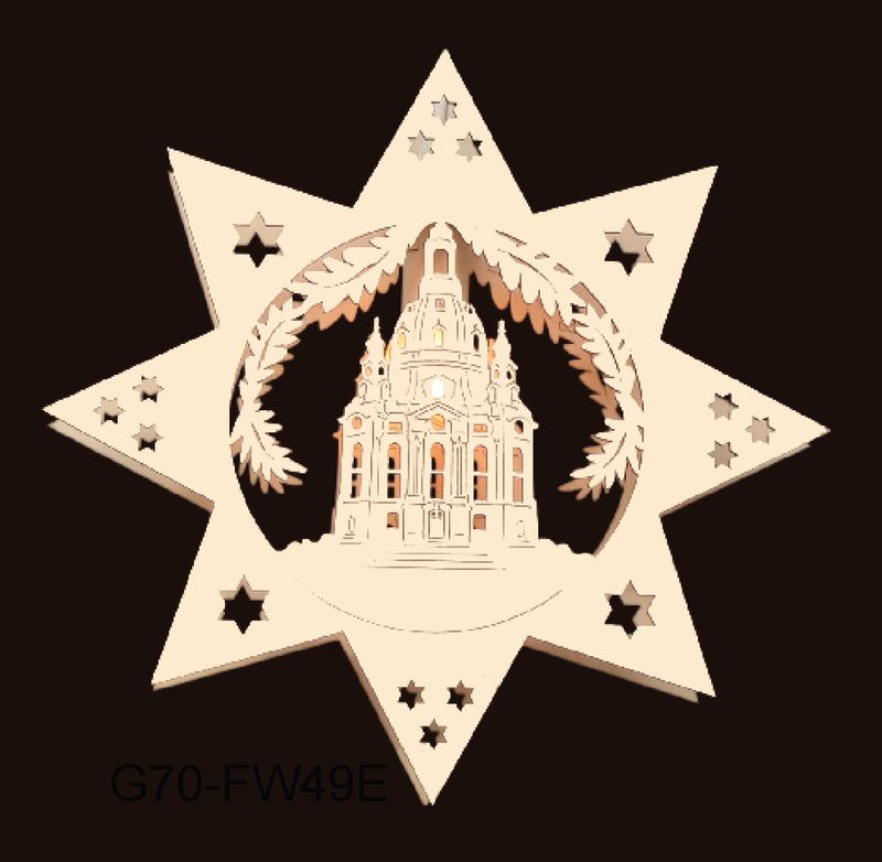 g70-fw49ew Fensterbild Deko Frauenkirche Dresden mit Beleuchtung Lampe Kabel Holznischel Weihnachten