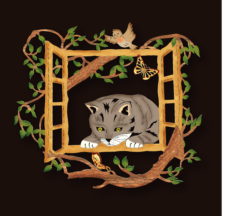 Fensterbild Deko graue Katze ca 23 cm. Holznischel fn28c