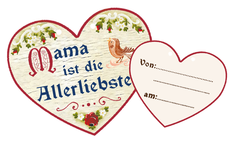 Glückwunsch-Herzen aus Birkenholz ``Mama ist die Allerliebste``– liebevolle Botschaften nsb150-023