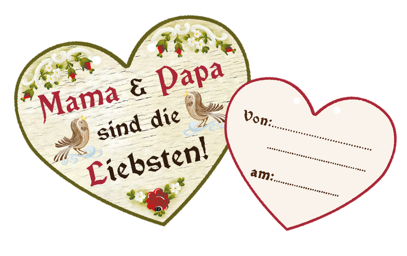 Glückwunsch-Herzen aus Birkenholz ``Mama und die Papa sind die Liebsten``– liebevolle Botschaften nsb150-024